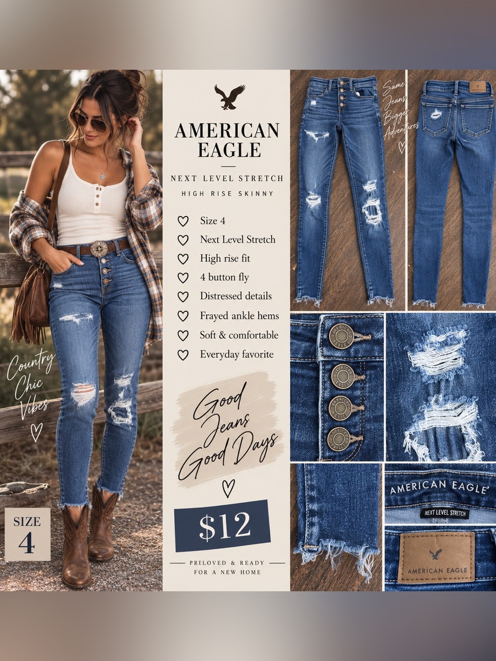 American Eagle Outfitters High-Rise Distressed Skinny Jeans - Blue